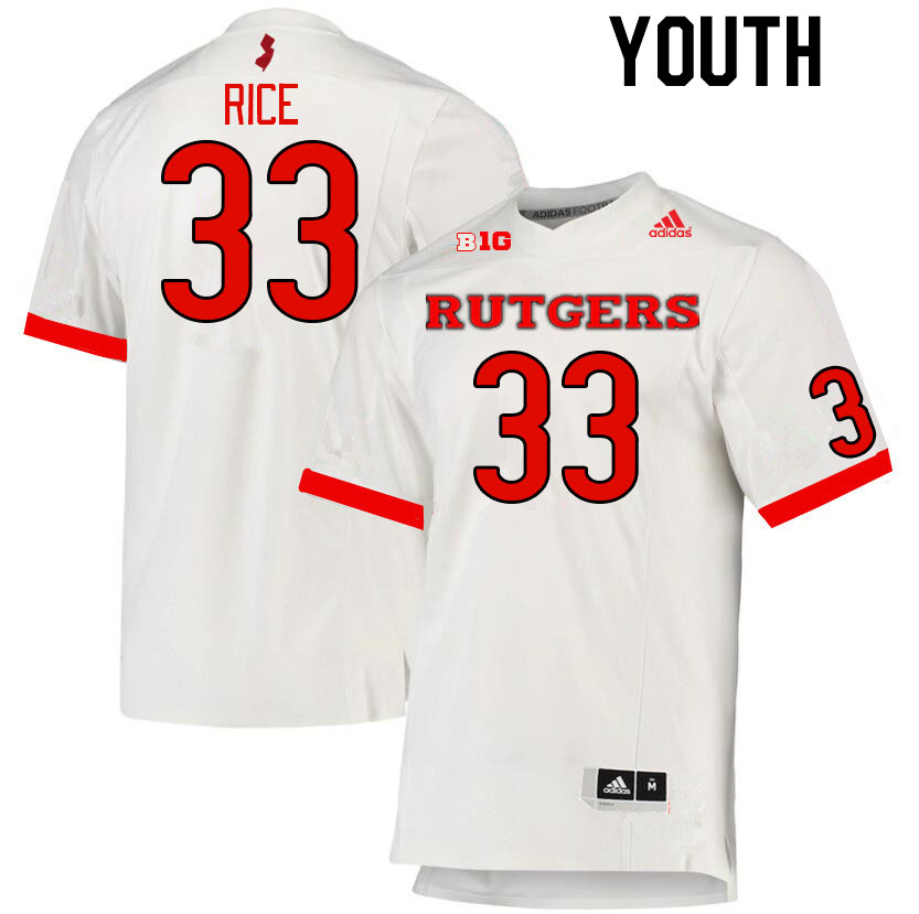 Youth #33 Lance Rice Rutgers Scarlet Knights College Football Jerseys Stitched Sale-White - Click Image to Close